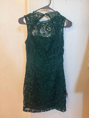 Lulu's Dark Green Sleeveless Crochet Lace Mini Dress